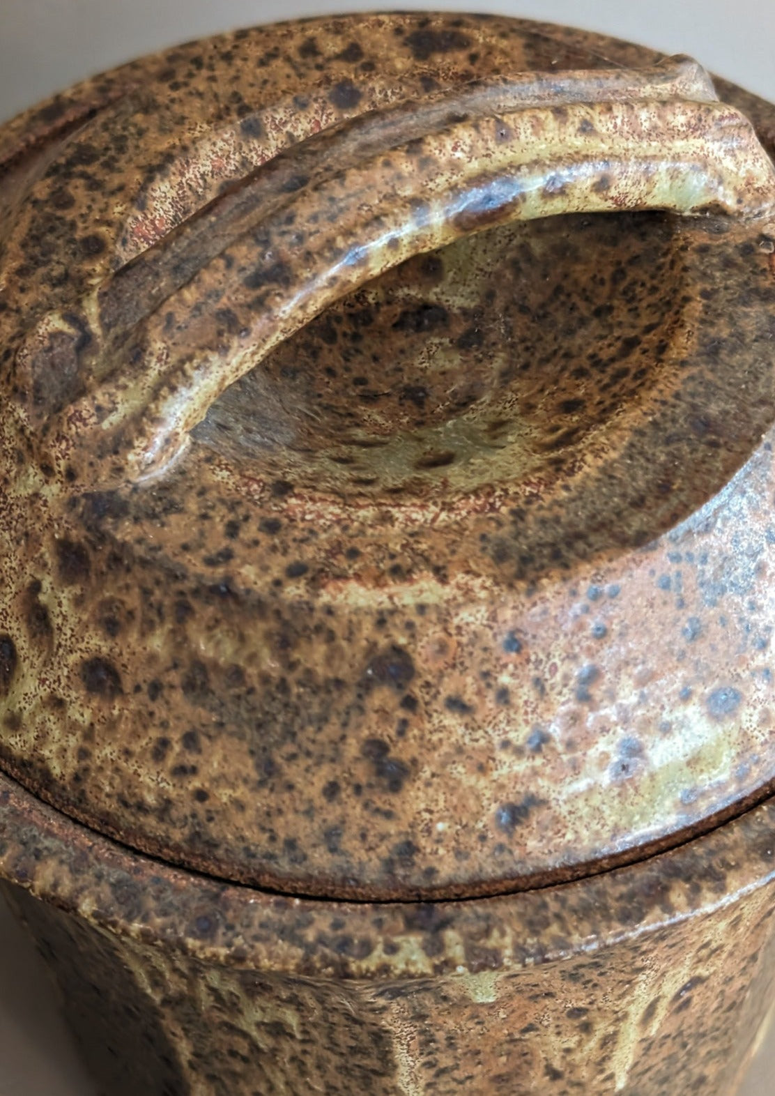 Trio of Speckled Studio Pottery Lidded Canisters