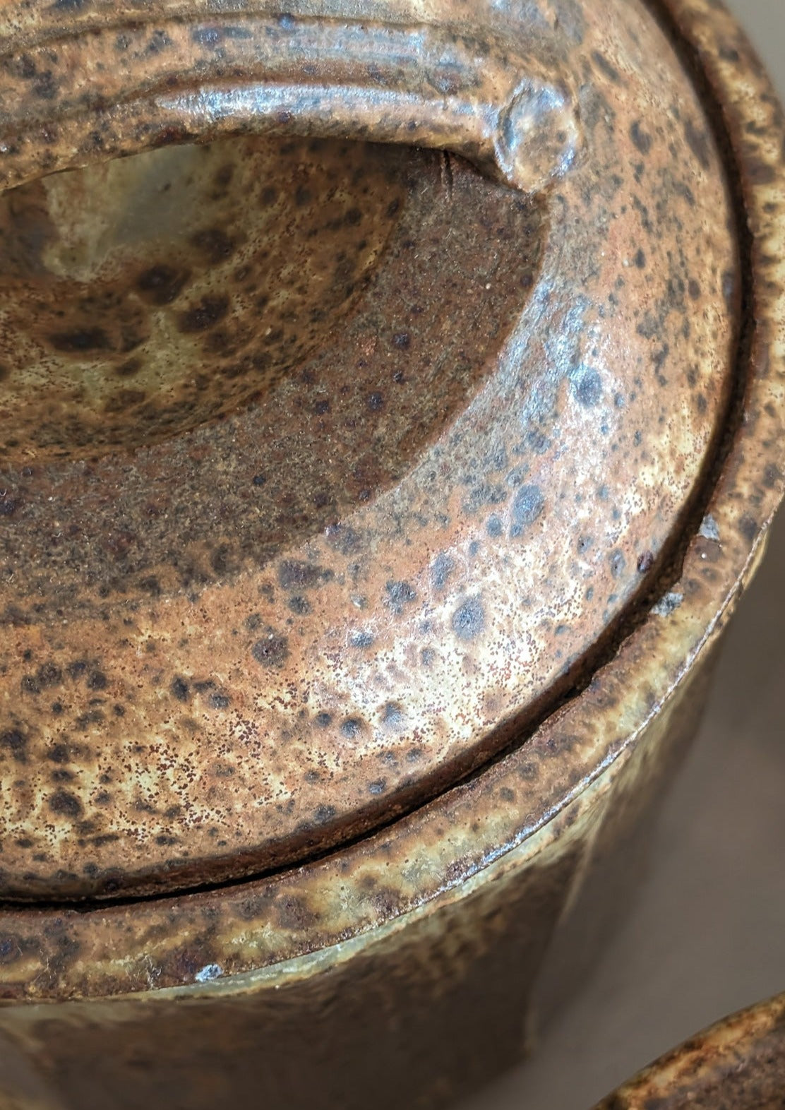 Trio of Speckled Studio Pottery Lidded Canisters