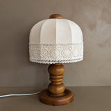 Vintage Swedish Markslöjd Pine Table Lamp with Original Shade and Lace Trim