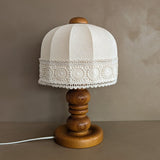 Vintage Swedish Markslöjd Pine Table Lamp with Original Shade and Lace Trim