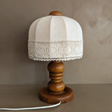 Vintage Swedish Markslöjd Pine Table Lamp with Original Shade and Lace Trim