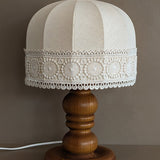 Vintage Swedish Markslöjd Pine Table Lamp with Original Shade and Lace Trim