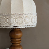 Vintage Swedish Markslöjd Pine Table Lamp with Original Shade and Lace Trim