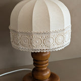 Vintage Swedish Markslöjd Pine Table Lamp with Original Shade and Lace Trim