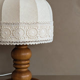 Vintage Swedish Markslöjd Pine Table Lamp with Original Shade and Lace Trim