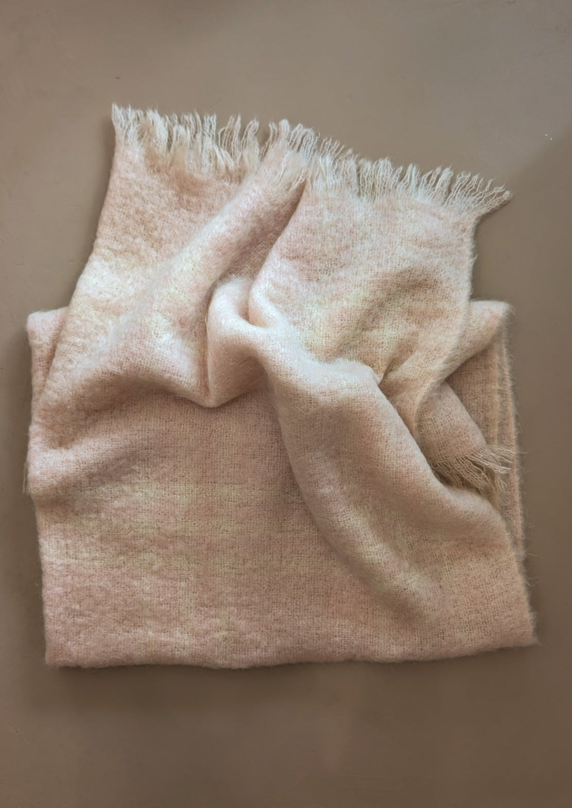 Vintage Blush and Cream Plaid Mohair Blanket