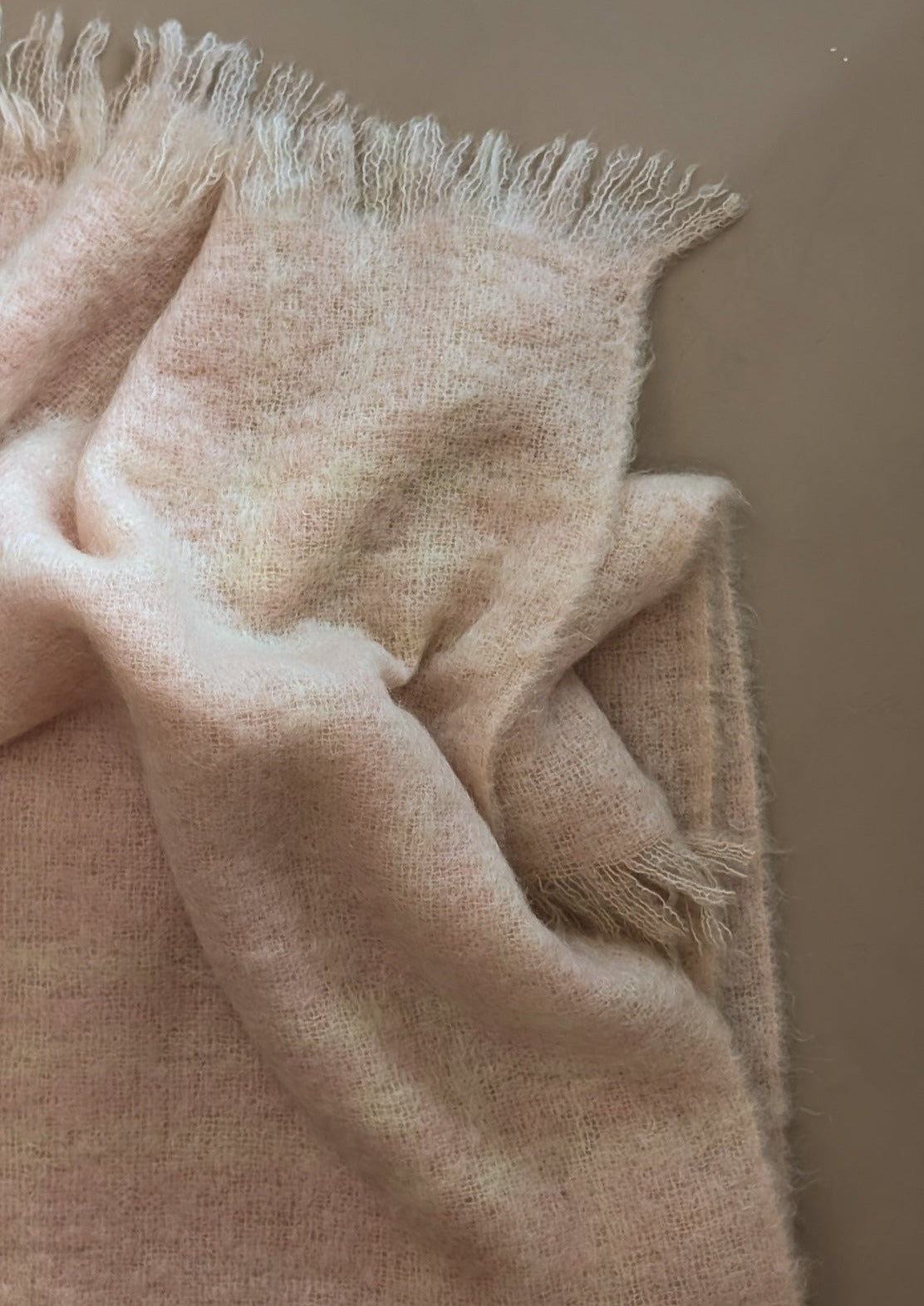 Vintage Blush and Cream Plaid Mohair Blanket