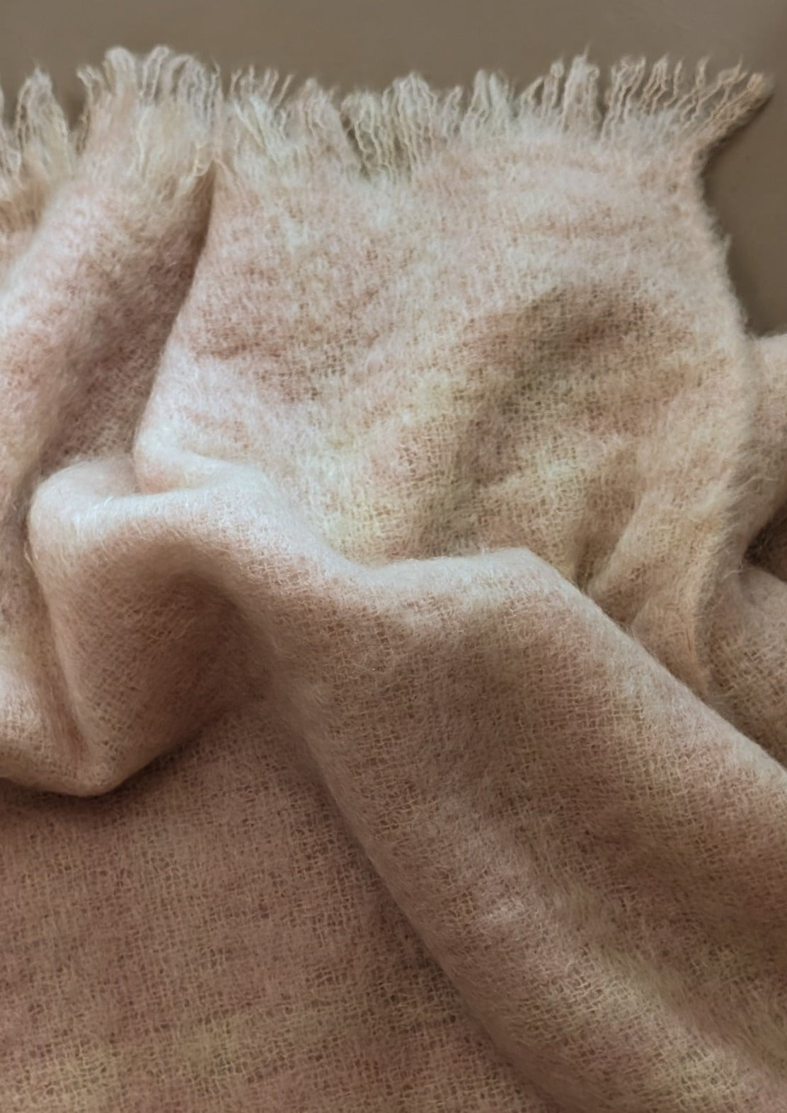 Vintage Blush and Cream Plaid Mohair Blanket