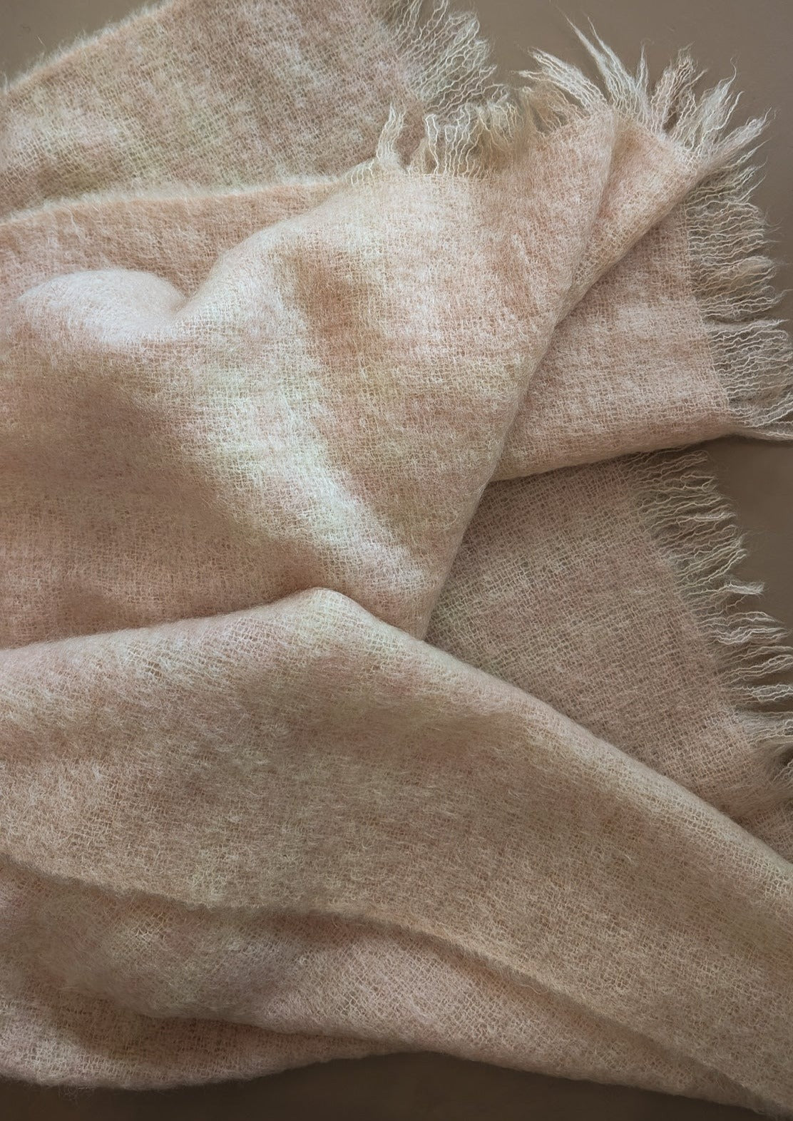 Vintage Blush and Cream Plaid Mohair Blanket