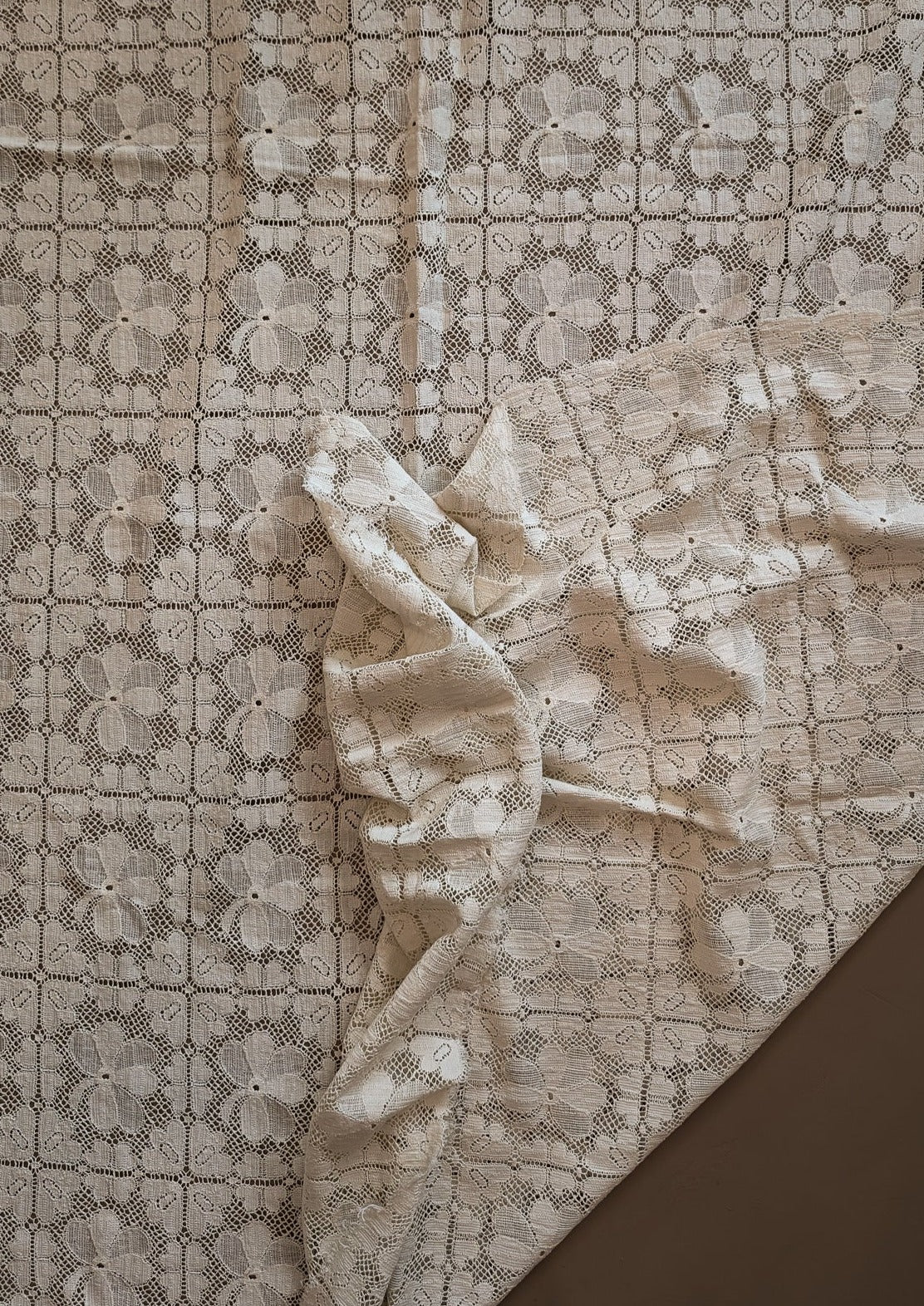 Vintage Cream Tablecloth with Floral Detailing