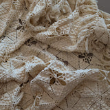 Vintage Hand-crocheted Cream Coverlet with Fringe and Polka Dots