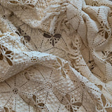 Vintage Hand-crocheted Cream Coverlet with Fringe and Polka Dots