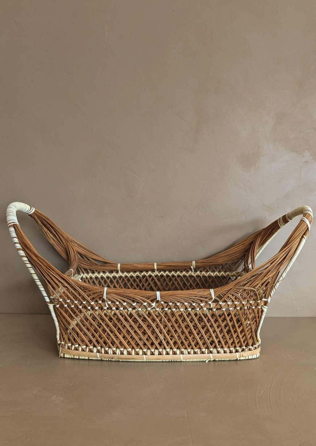 Large Vintage Handled Basket with White Detailing