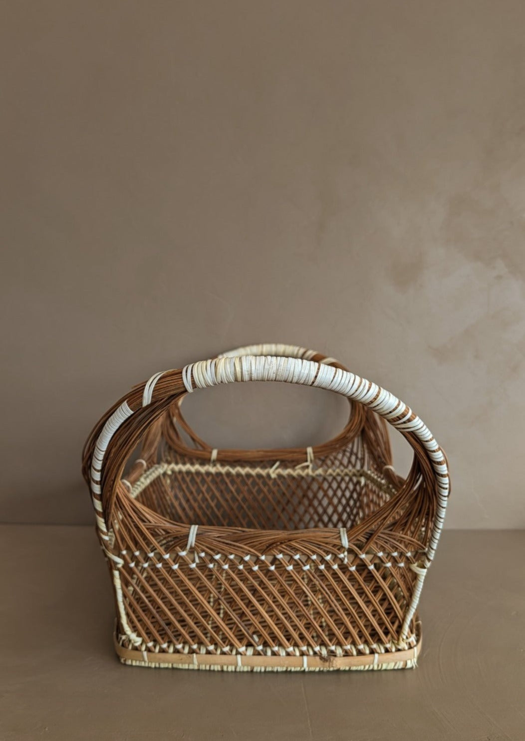 Large Vintage Handled Basket with White Detailing