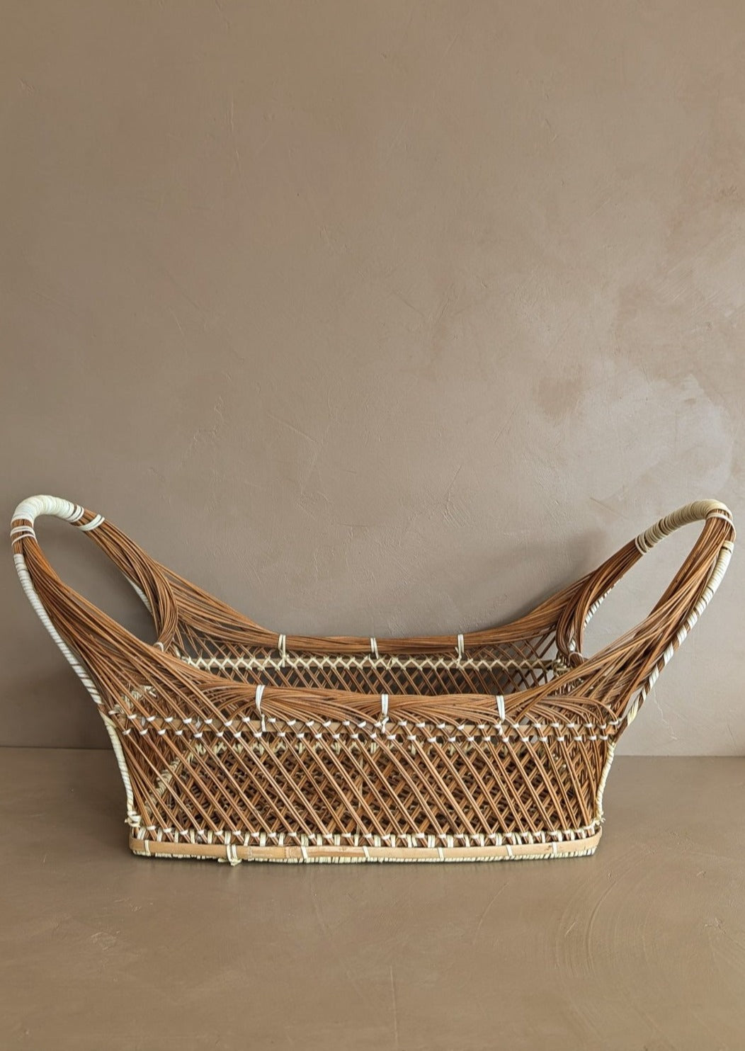 Large Vintage Handled Basket with White Detailing