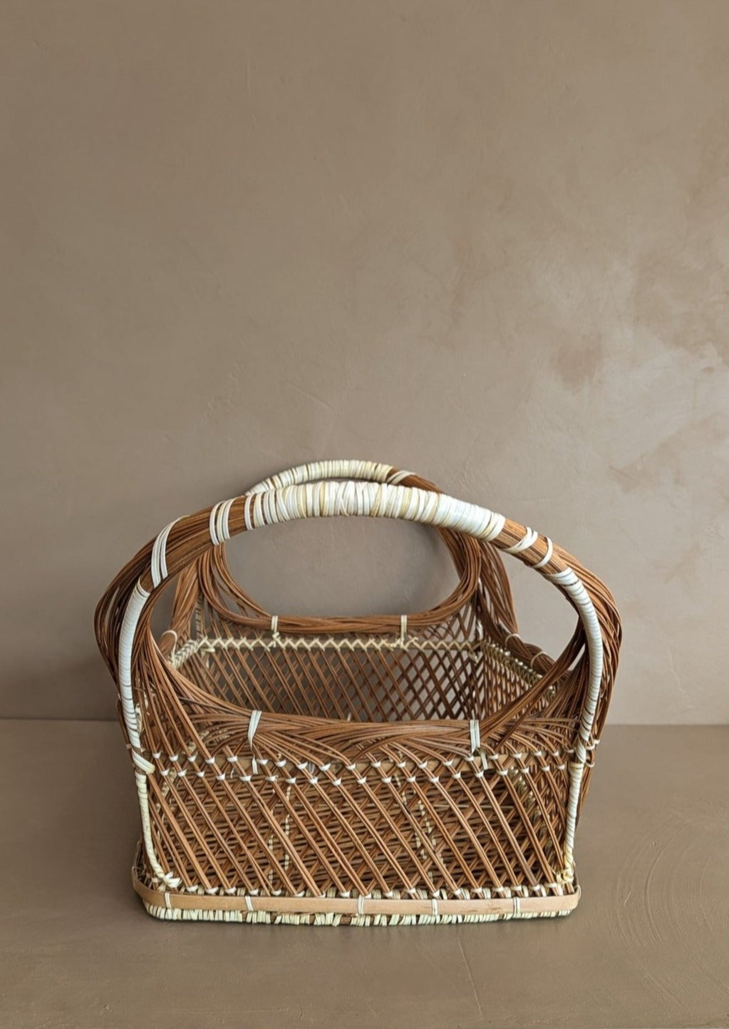 Large Vintage Handled Basket with White Detailing