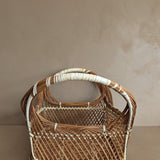 Large Vintage Handled Basket with White Detailing