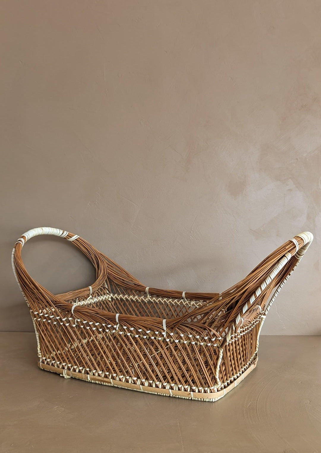 Large Vintage Handled Basket with White Detailing