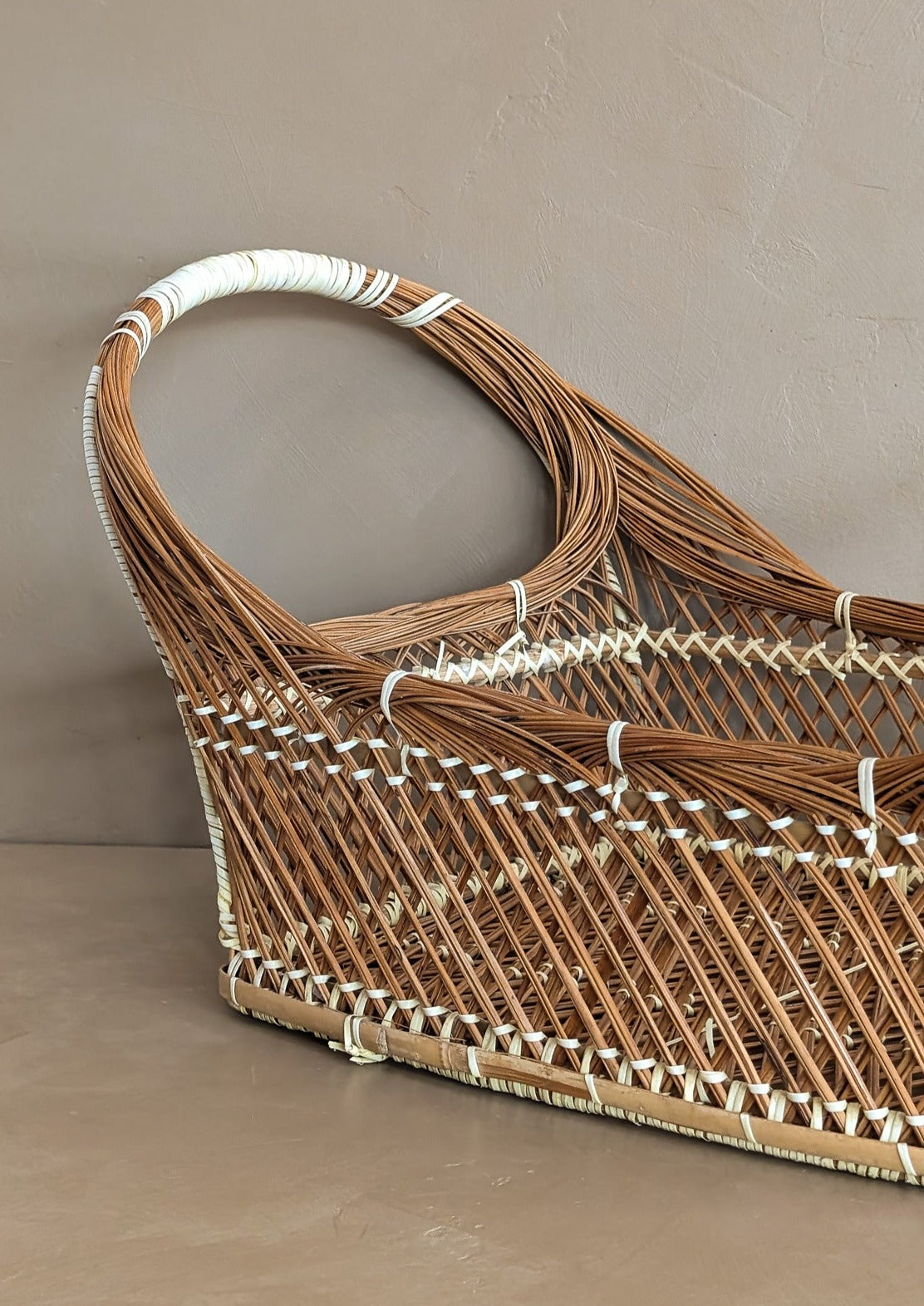 Large Vintage Handled Basket with White Detailing