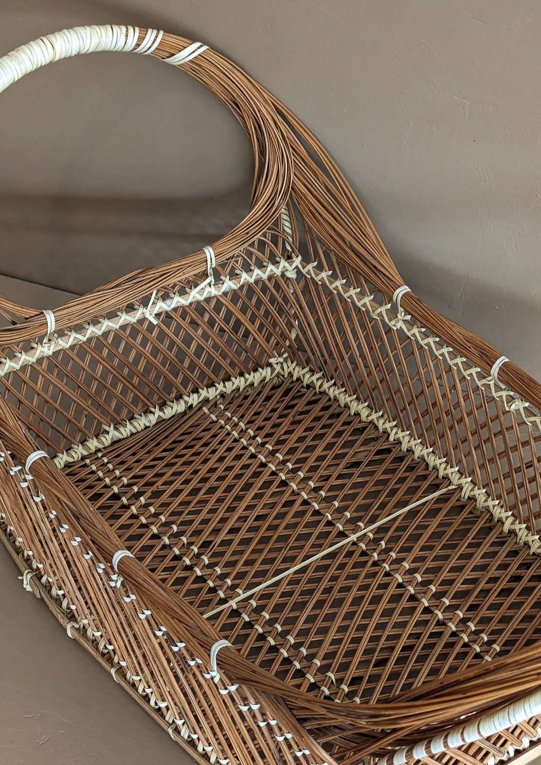 Large Vintage Handled Basket with White Detailing