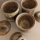 Trio of Speckled Studio Pottery Lidded Canisters