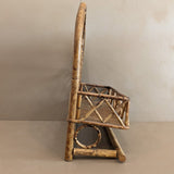 Vintage French-Style Burnt Bamboo Mirrored Wall Shelf with Hanging Rack