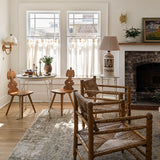 Pair of Vintage Midcentury European Charles Dudouyt-Style Hand-turned Rush and Wood Chairs