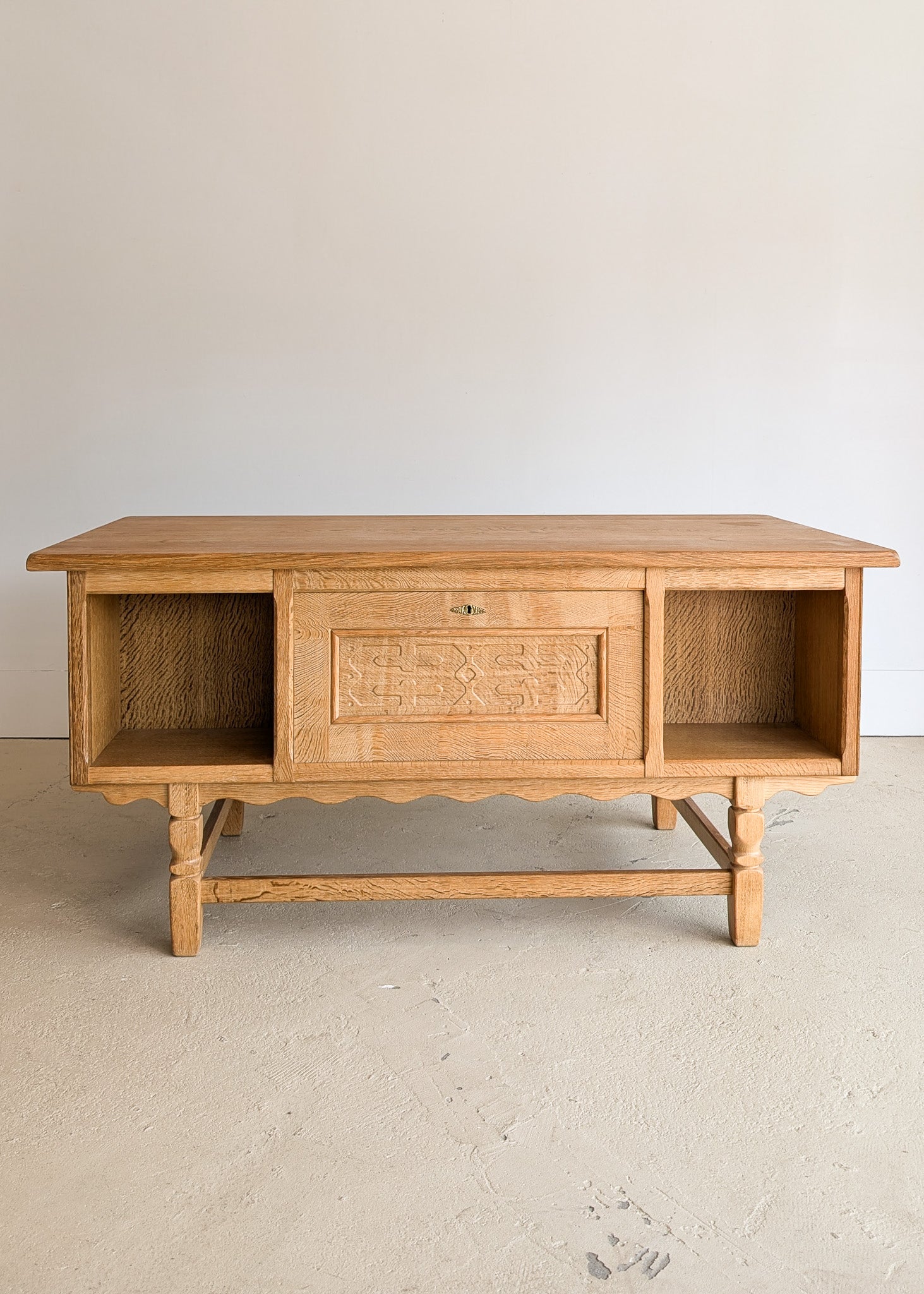 Vintage Danish Henning Kjærnulf-Attributed Quartersawn White Oak Desk with Original Skeleton Key