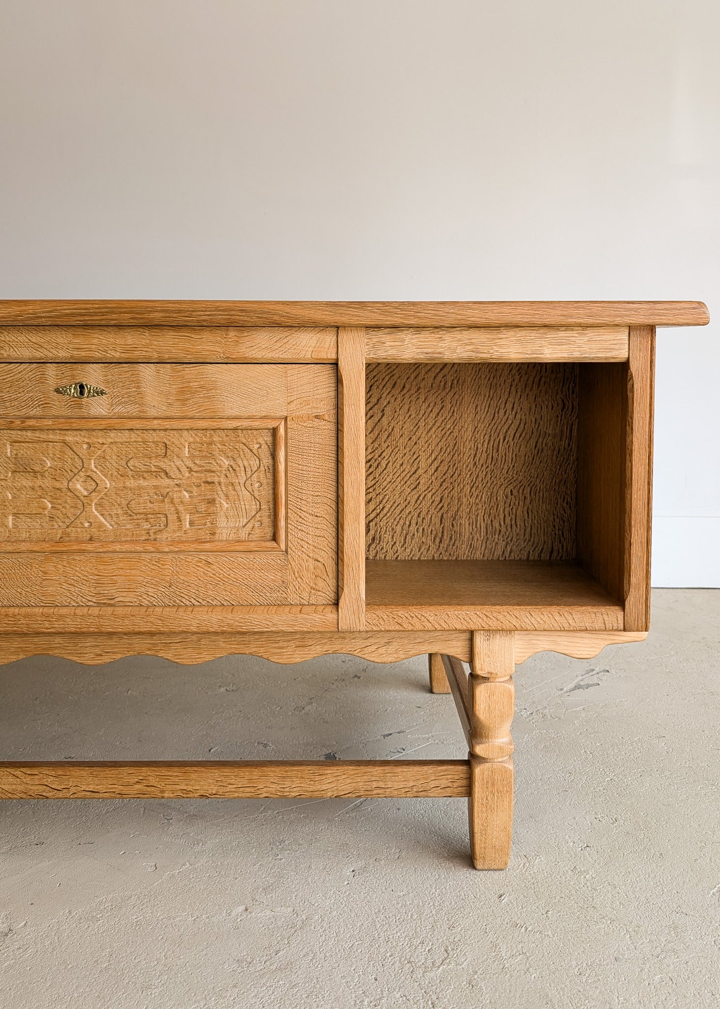 Vintage Danish Henning Kjærnulf-Attributed Quartersawn White Oak Desk with Original Skeleton Key