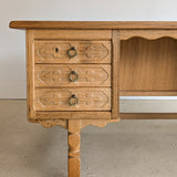 Vintage Danish Henning Kjærnulf-Attributed Quartersawn White Oak Desk with Original Skeleton Key