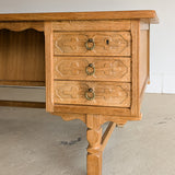 Vintage Danish Henning Kjærnulf-Attributed Quartersawn White Oak Desk with Original Skeleton Key