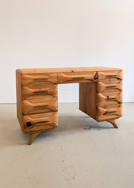 Vintage Franklin Shockey Sculptured Pine Desk with Copper Handles