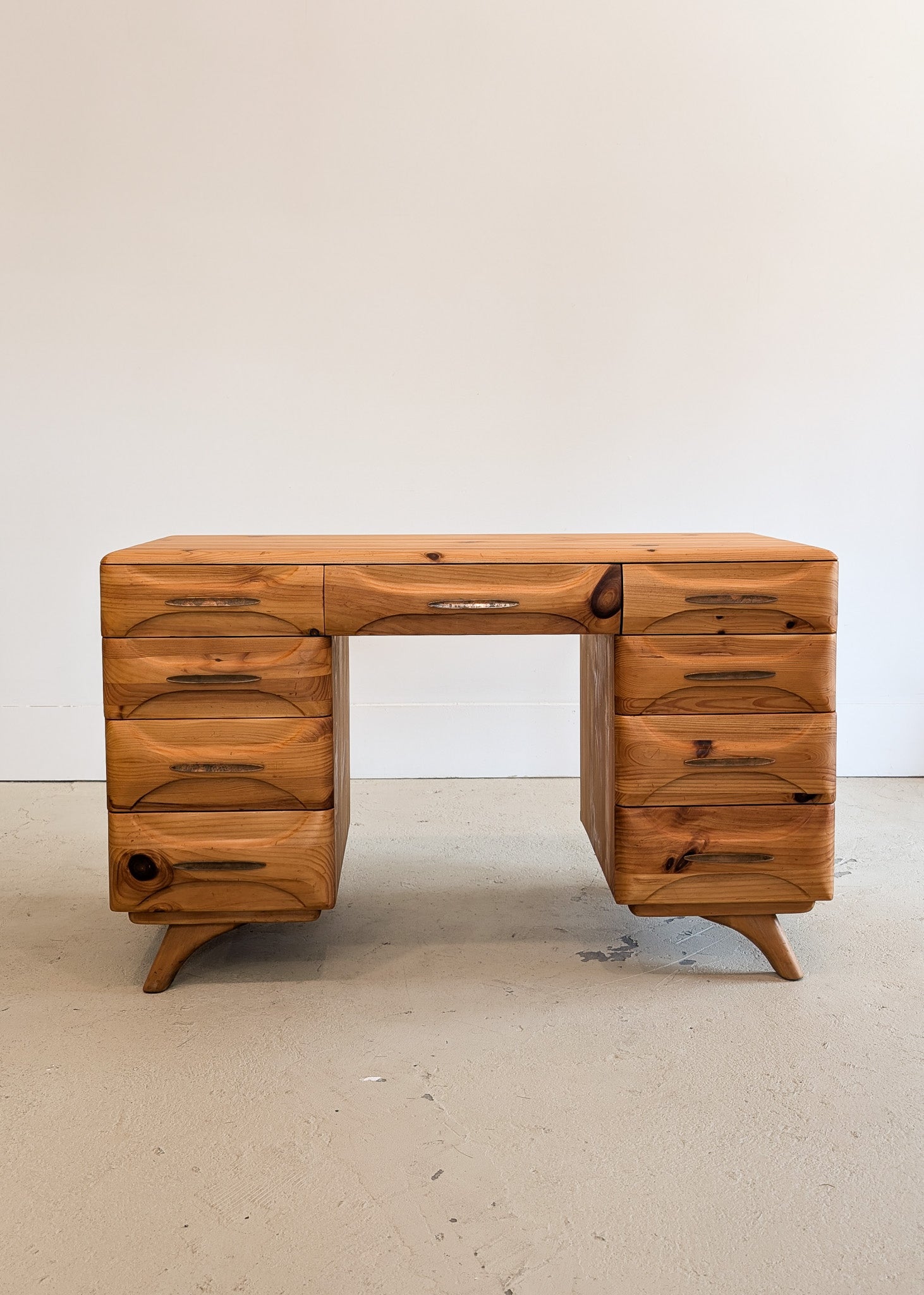 Vintage Franklin Shockey Sculptured Pine Desk with Copper Handles