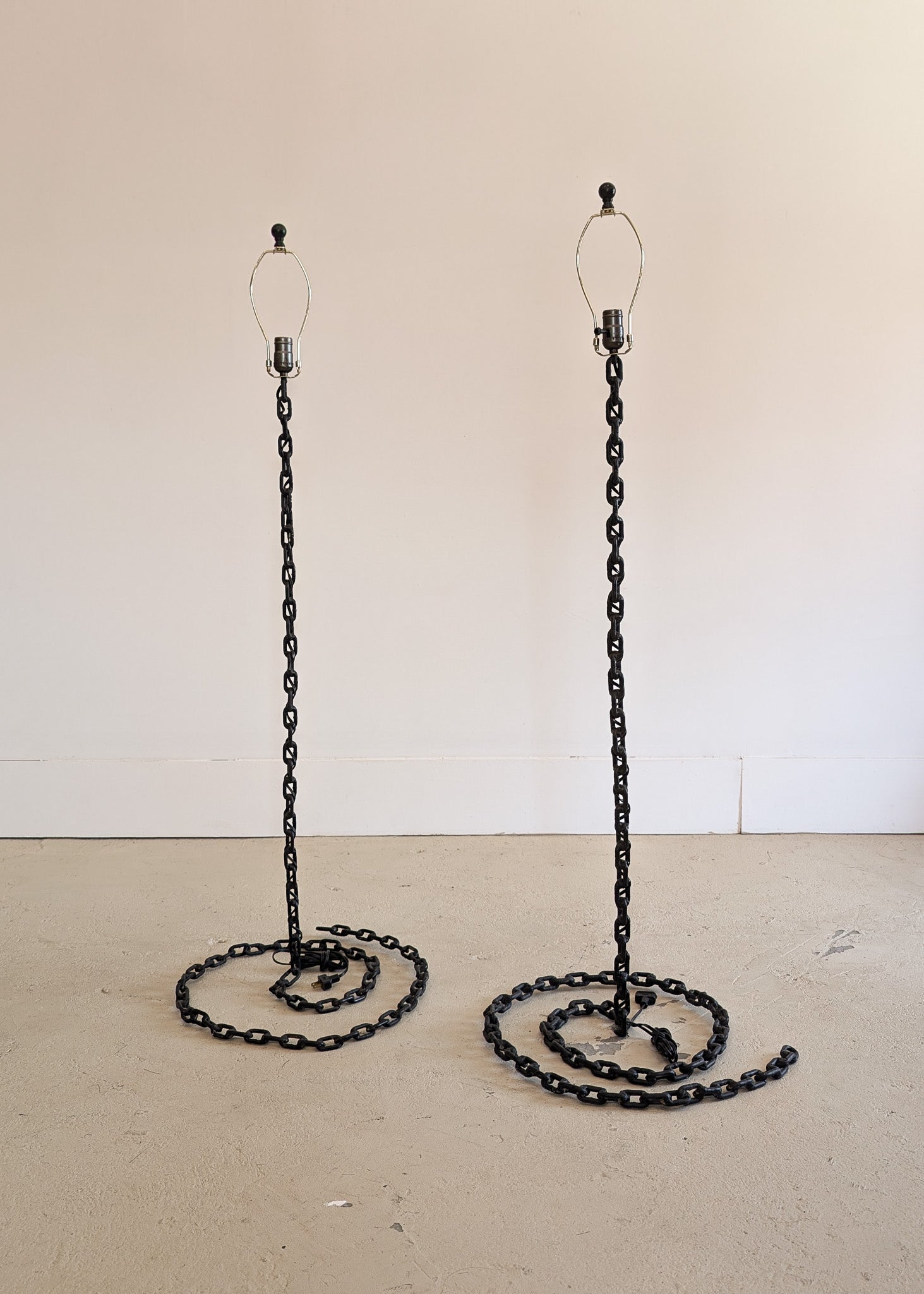 Vintage Brutalist Chain Link Floor Lamp with Swirled Base - Sold Individually