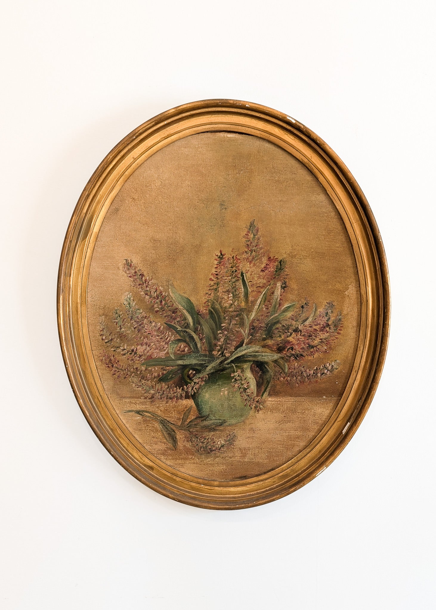 Framed Vintage Oval Floral Still Life Painting