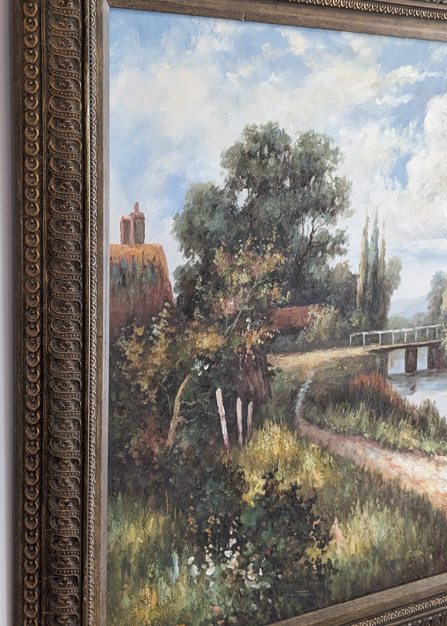 Large Vintage Framed Landscape Painting