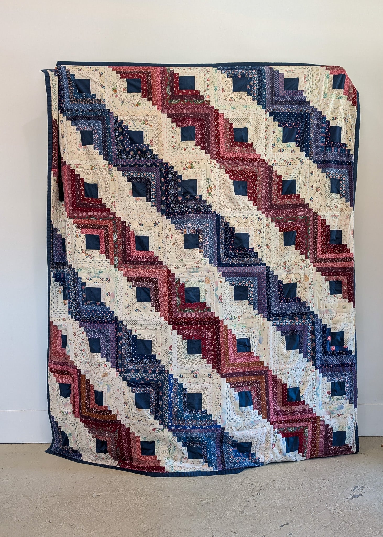 Vintage Log Cabin Straight Furrows Quilt