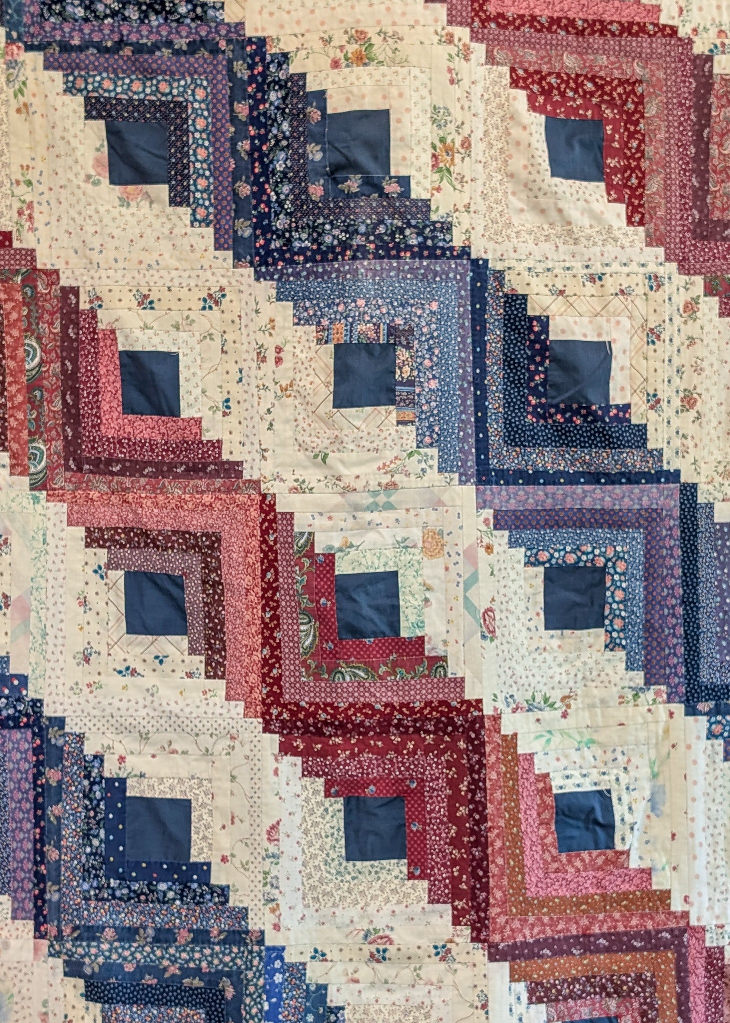 Vintage Log Cabin Straight Furrows Quilt