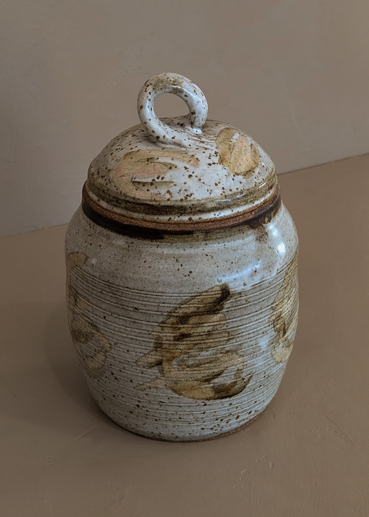 Large Signed Neutral Studio Pottery Lidded Vessel/Vase