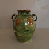 Antique Green and Brown European Handled Sauerkraut Jar