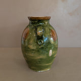 Antique Green and Brown European Handled Sauerkraut Jar