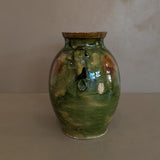 Antique Green and Brown European Handled Sauerkraut Jar