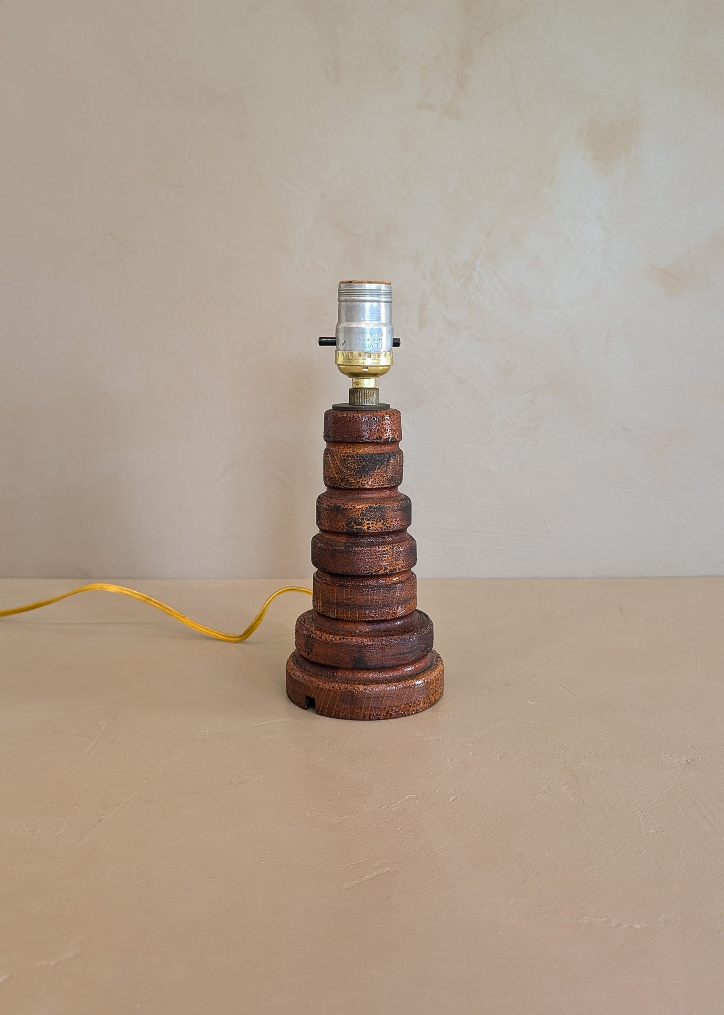 Petite Vintage Hand-turned Wooden Lamp with Crazed Glazing