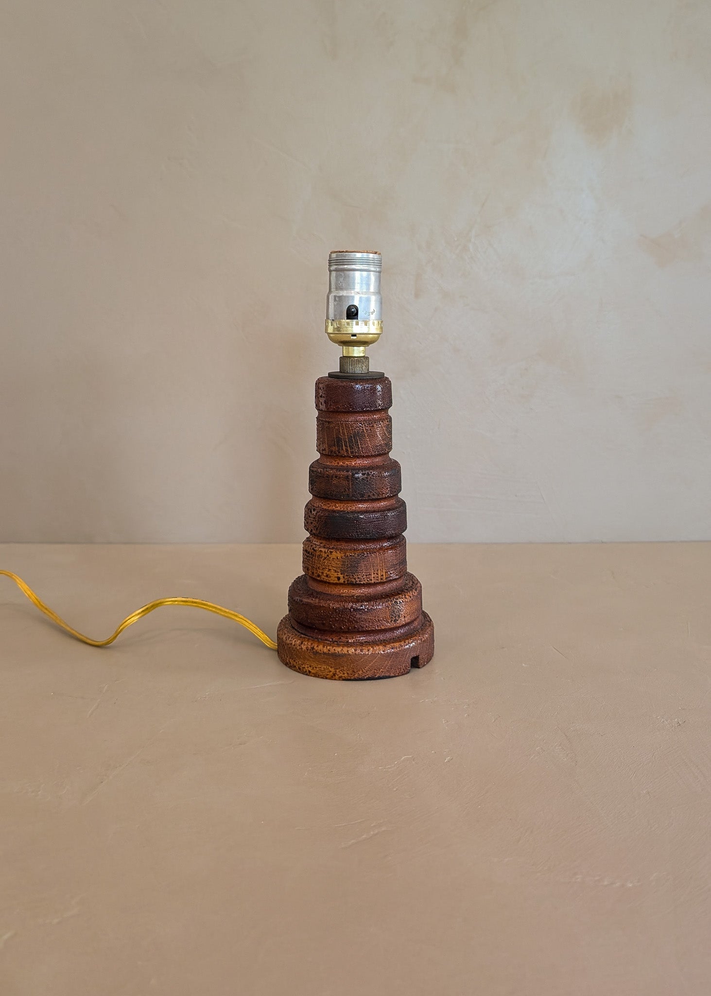 Petite Vintage Hand-turned Wooden Lamp with Crazed Glazing