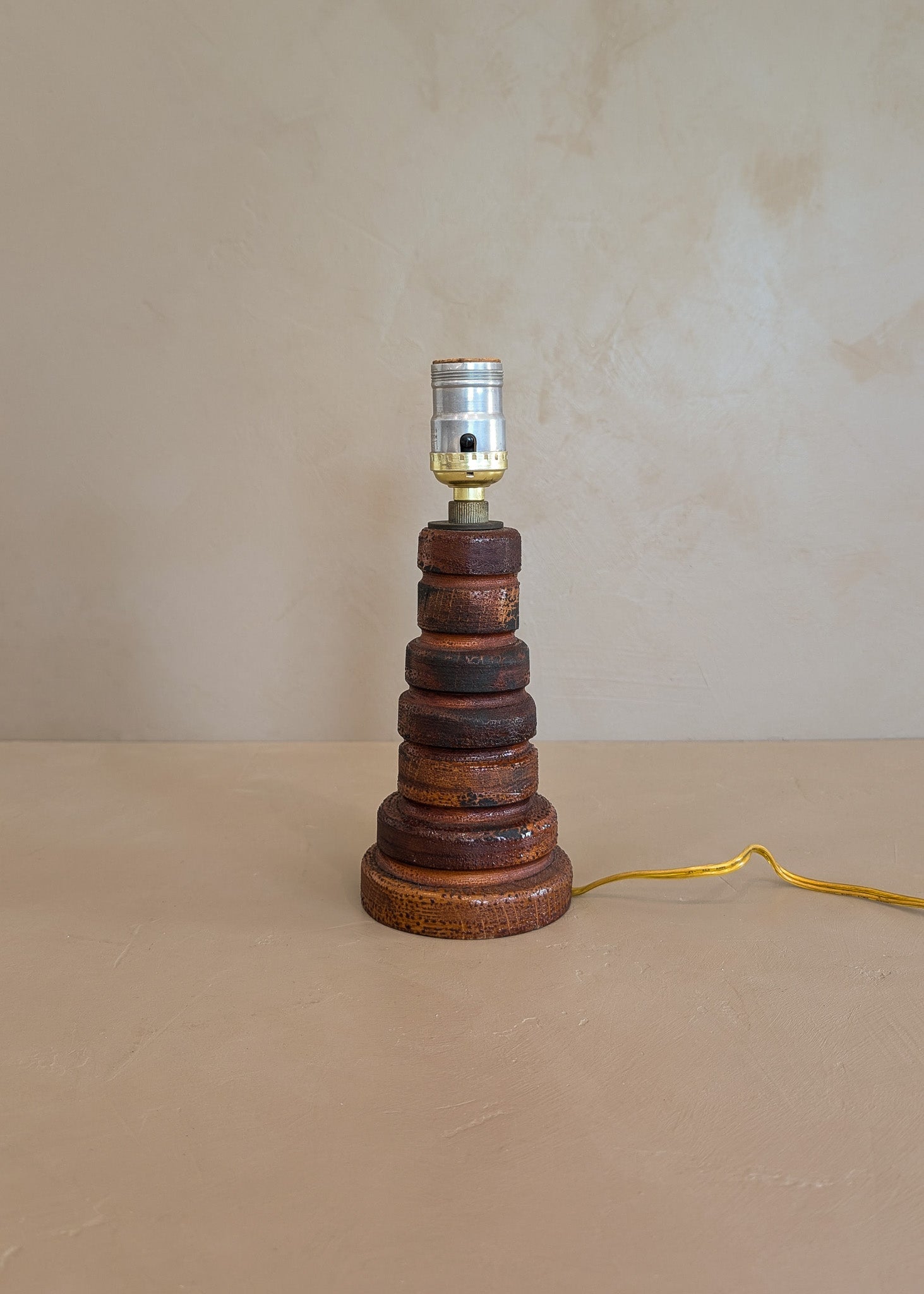 Petite Vintage Hand-turned Wooden Lamp with Crazed Glazing