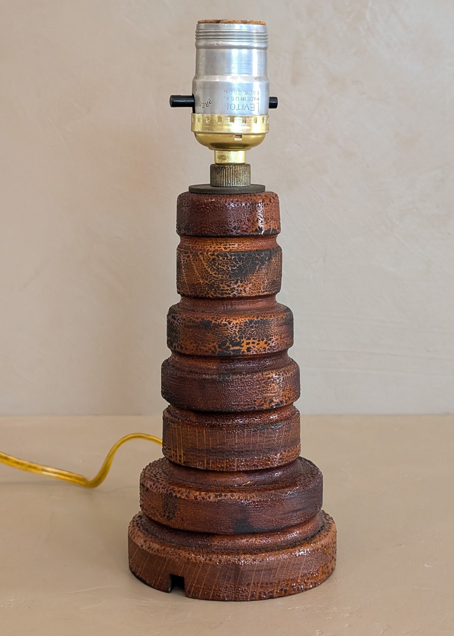 Petite Vintage Hand-turned Wooden Lamp with Crazed Glazing