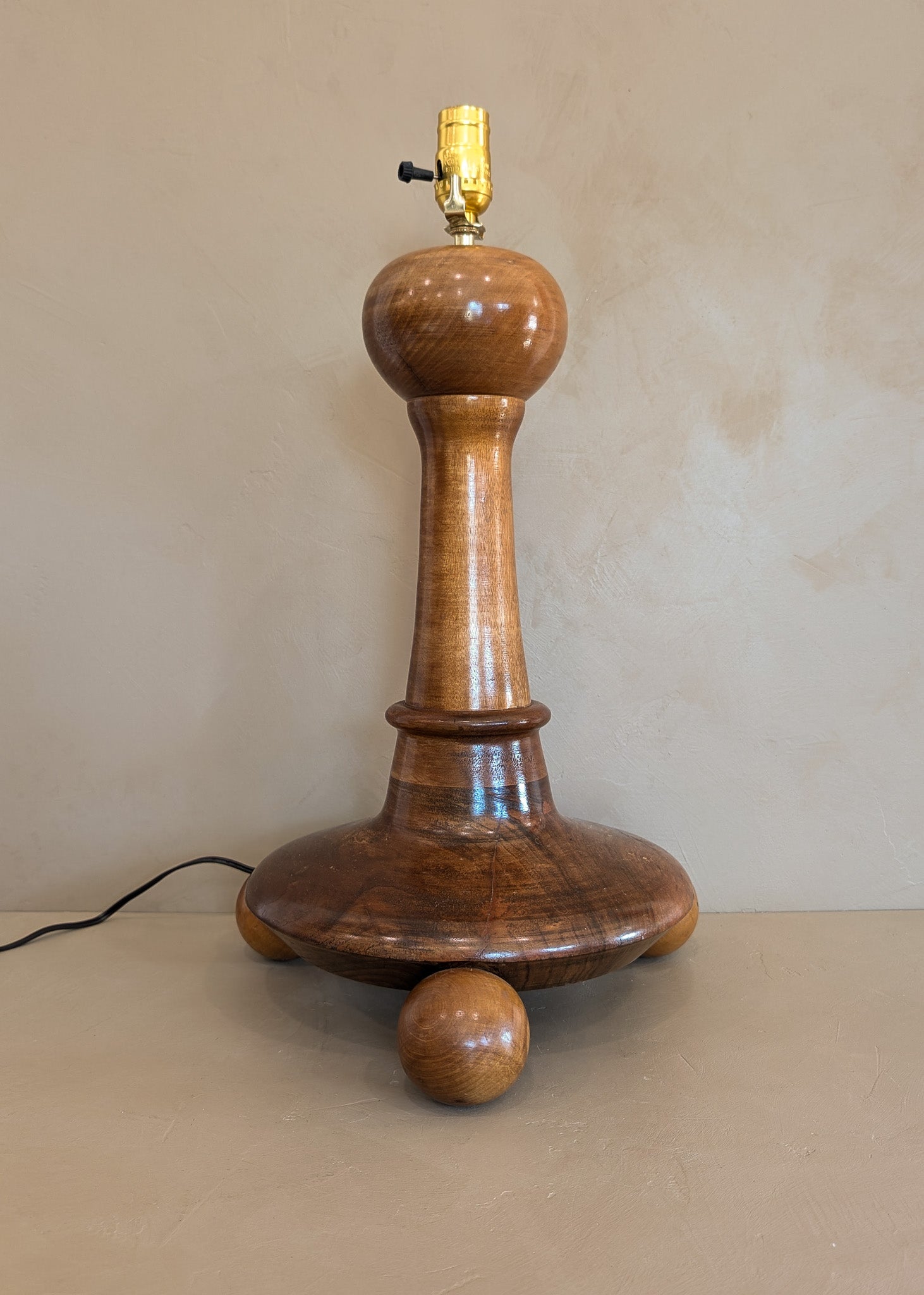 Unique Vintage Wooden Footed Ball Sphere Lamp