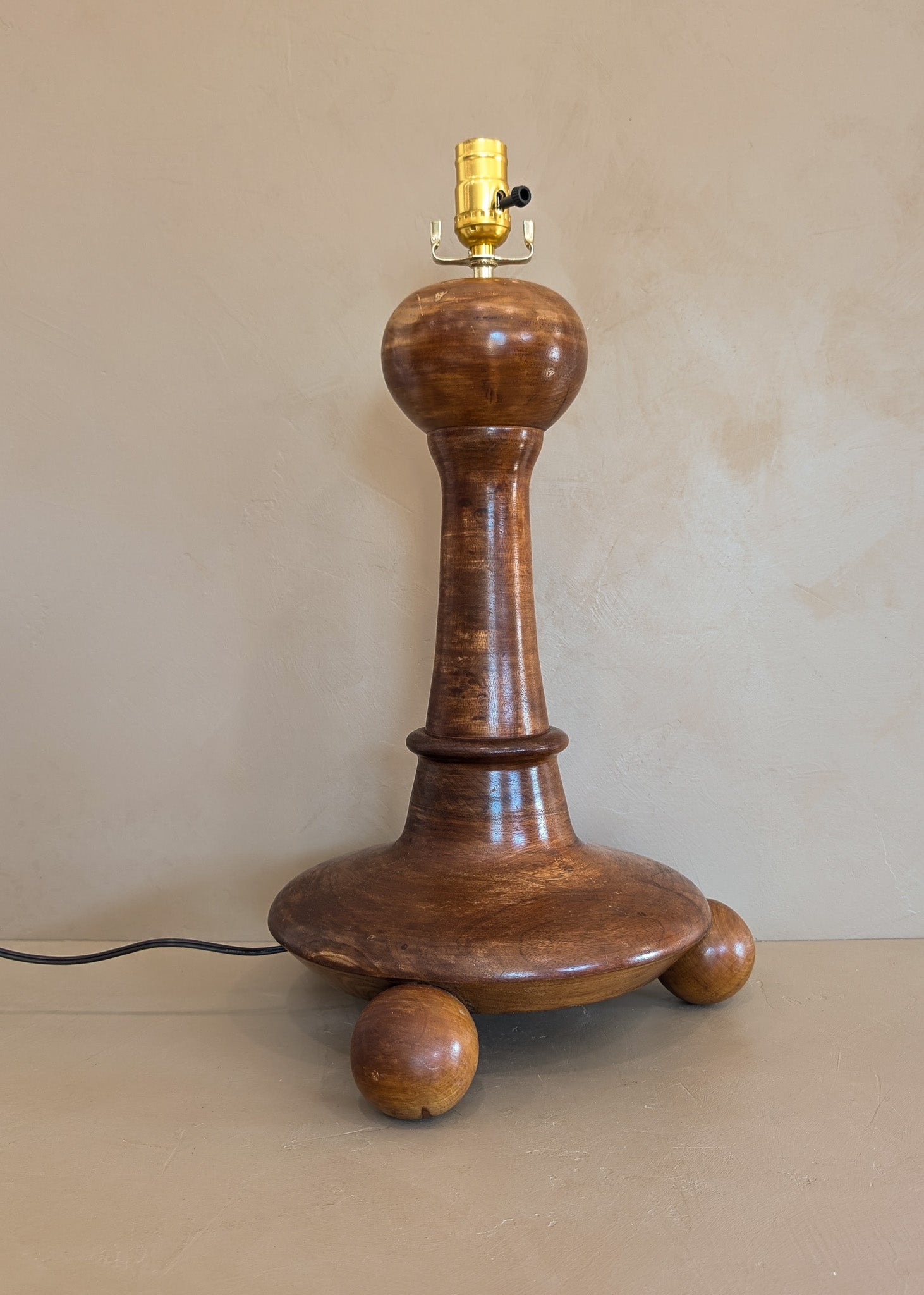 Unique Vintage Wooden Footed Ball Sphere Lamp