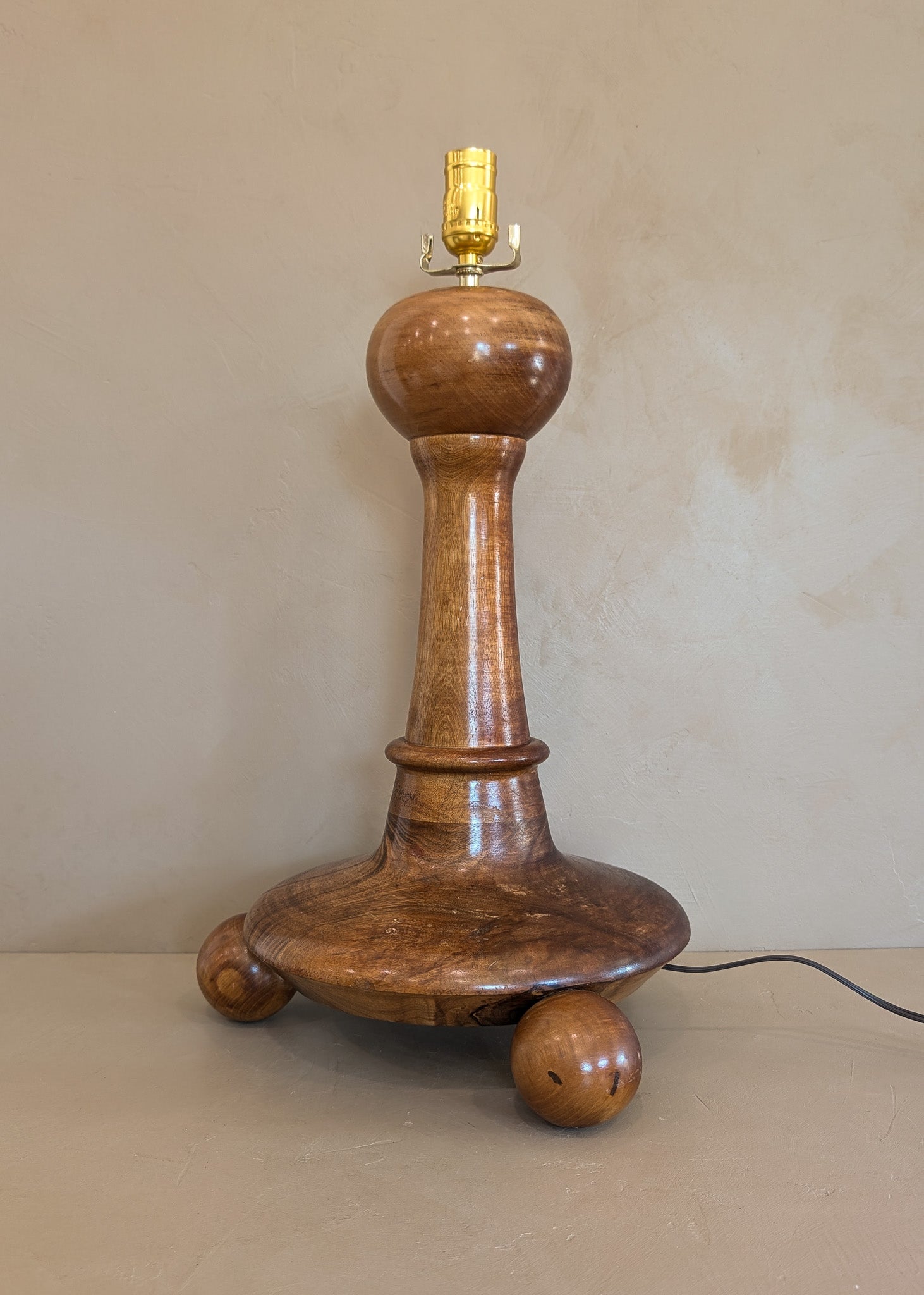 Unique Vintage Wooden Footed Ball Sphere Lamp