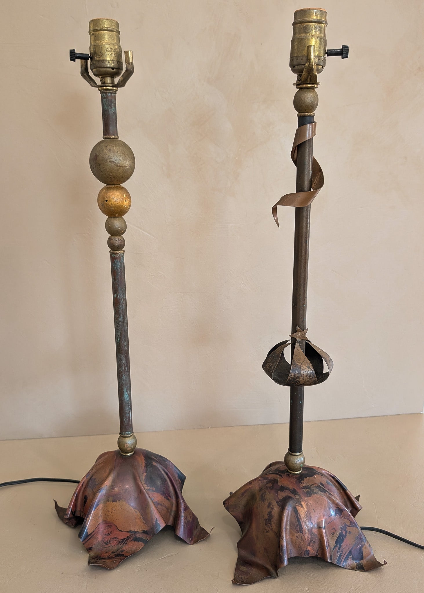 Signed Pair of Vintage Artisan-Made Galactic Lamps by D. Little